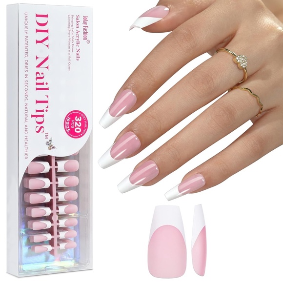 320 Pieces Pink And White French Tip Medium Coffin Press On Nails - Picture 1 of 8